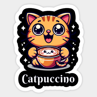 Kawaii Cat Orange Cat Drinking Cappuccino Sticker